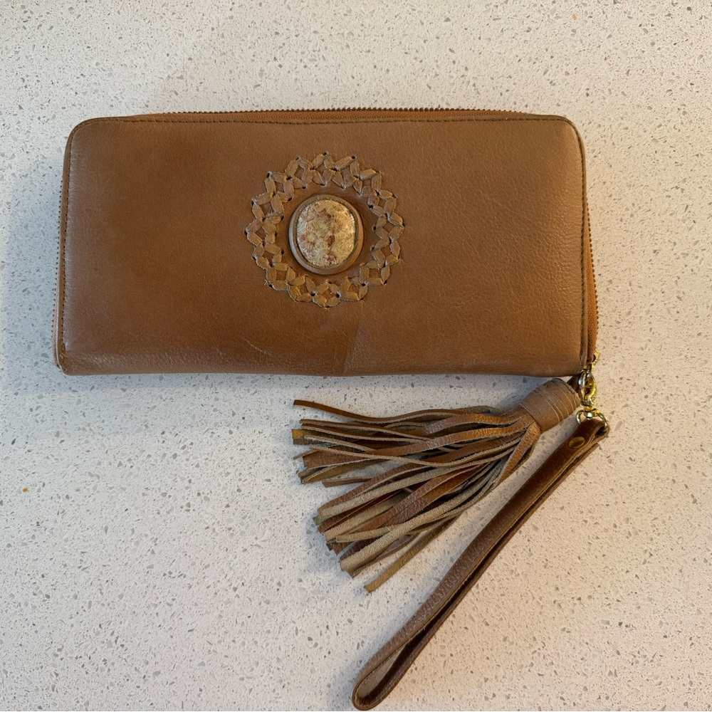 Gypsy Soul Designs Tan Leather Clutch with Tassel